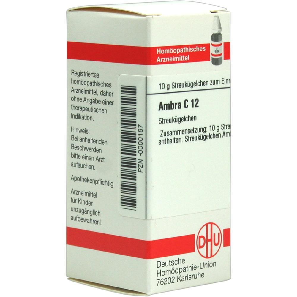 Wei&szlig;e Schachtel mit hom&ouml;opathischem Mittel namens Ambra C 12.
