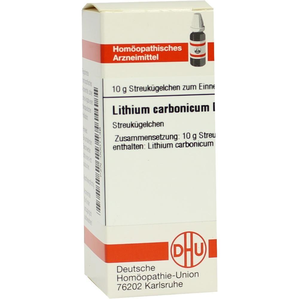 Eine Packung hom&ouml;opathisches Arzneimittel mit der Aufschrift "Lithium carbonicum".