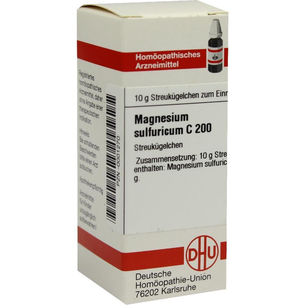 Pappschachtel mit der Aufschrift "Magnesium sulfuricum C 200, Streuk&uuml;gelchen".