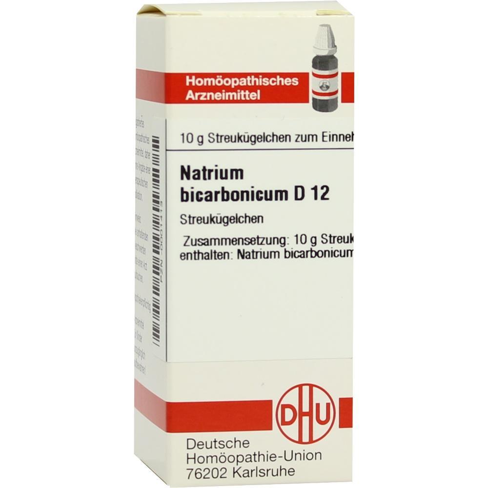 Eine Packung hom&ouml;opathischer Streuk&uuml;gelchen mit der Aufschrift "Natrium bicarbonicum D 12".