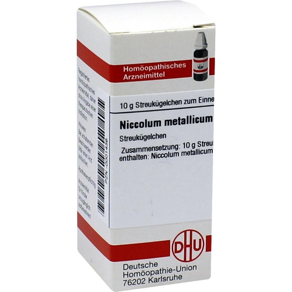 Wei&szlig;e Verpackung eines hom&ouml;opathischen Mittels namens Niccolum metallicum.