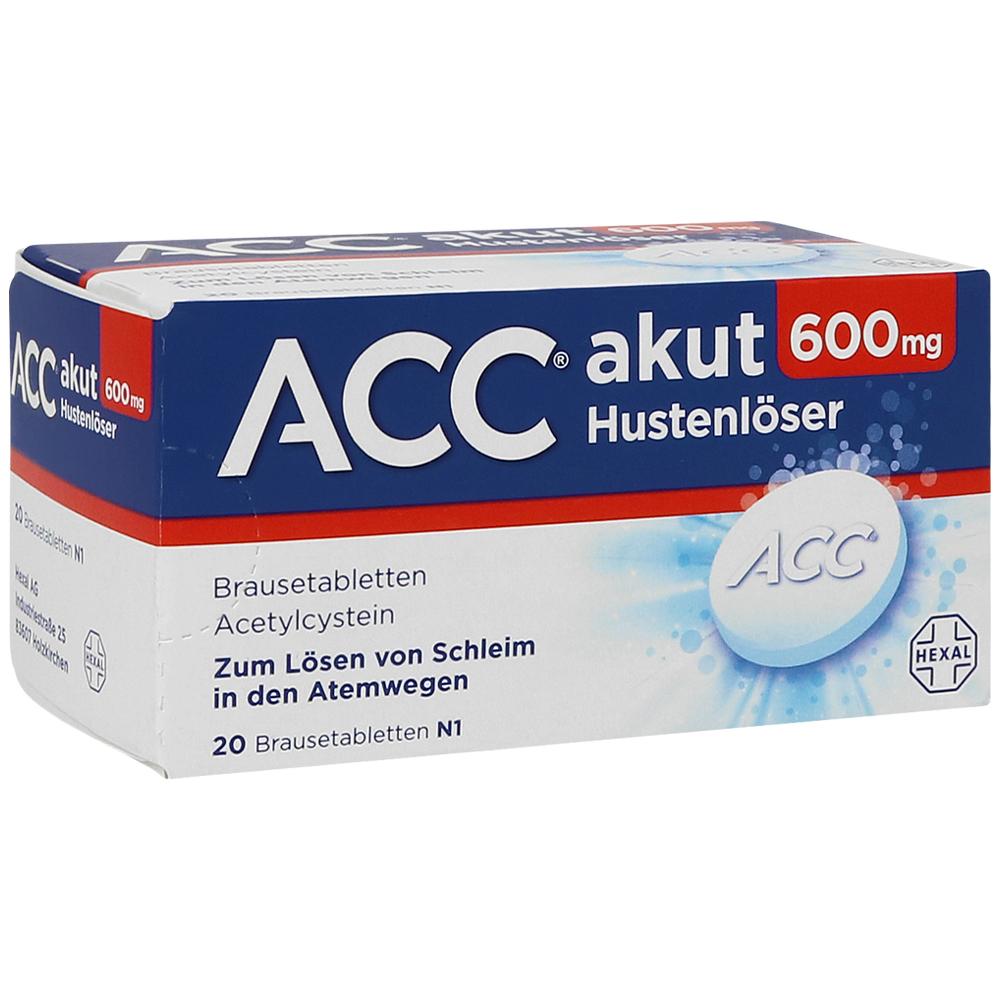 ACC Akut 600 mg Hustenlöser-Packung mit 20 Brausetabletten.