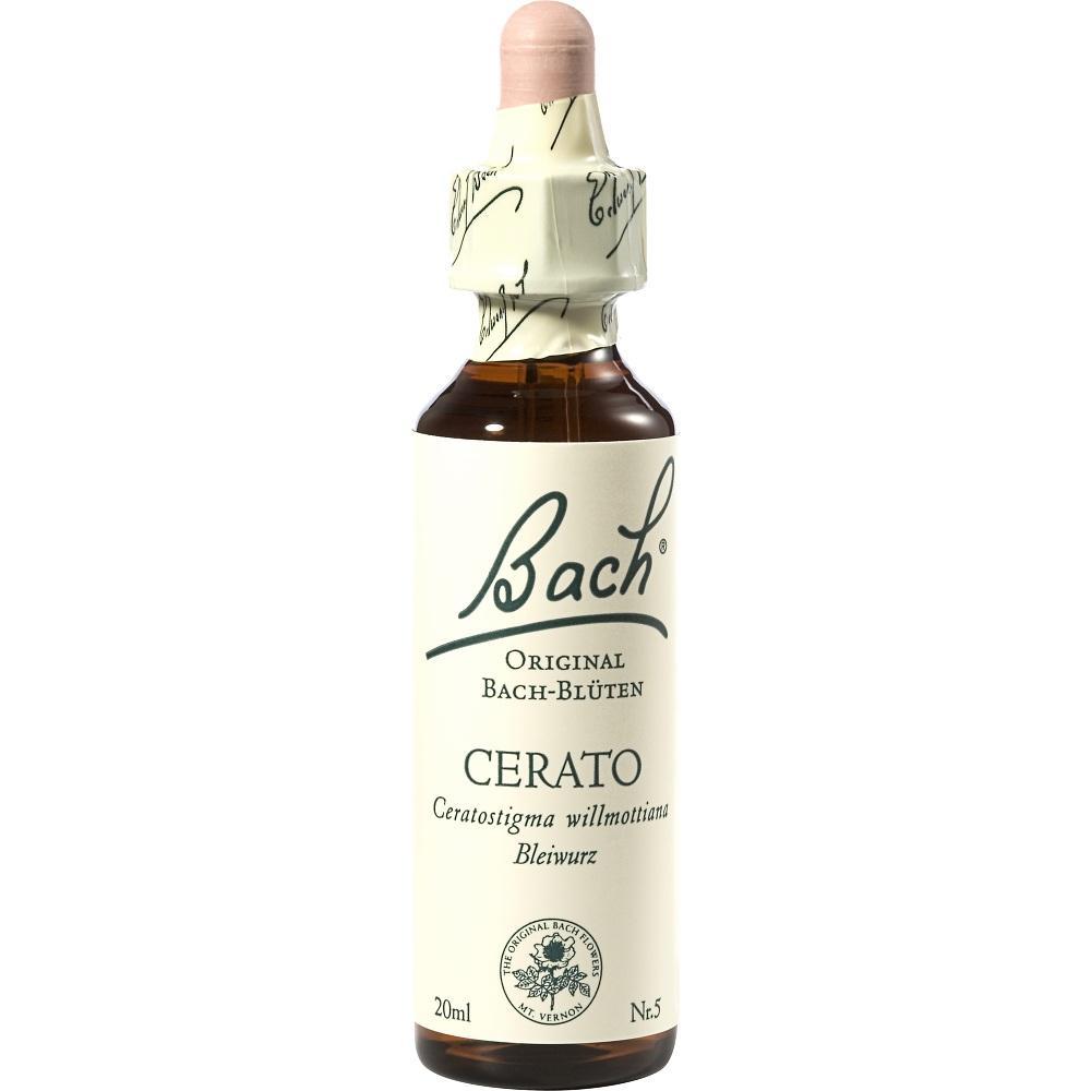 Eine Flasche Bach-Blüten mit der Aufschrift "Cerato".