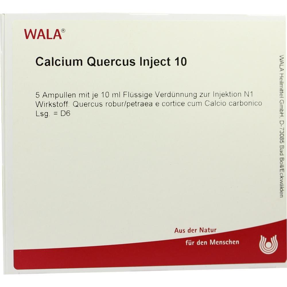 Packung mit 5 Ampullen "Calcium Quercus Inject 10" für Injektionen.