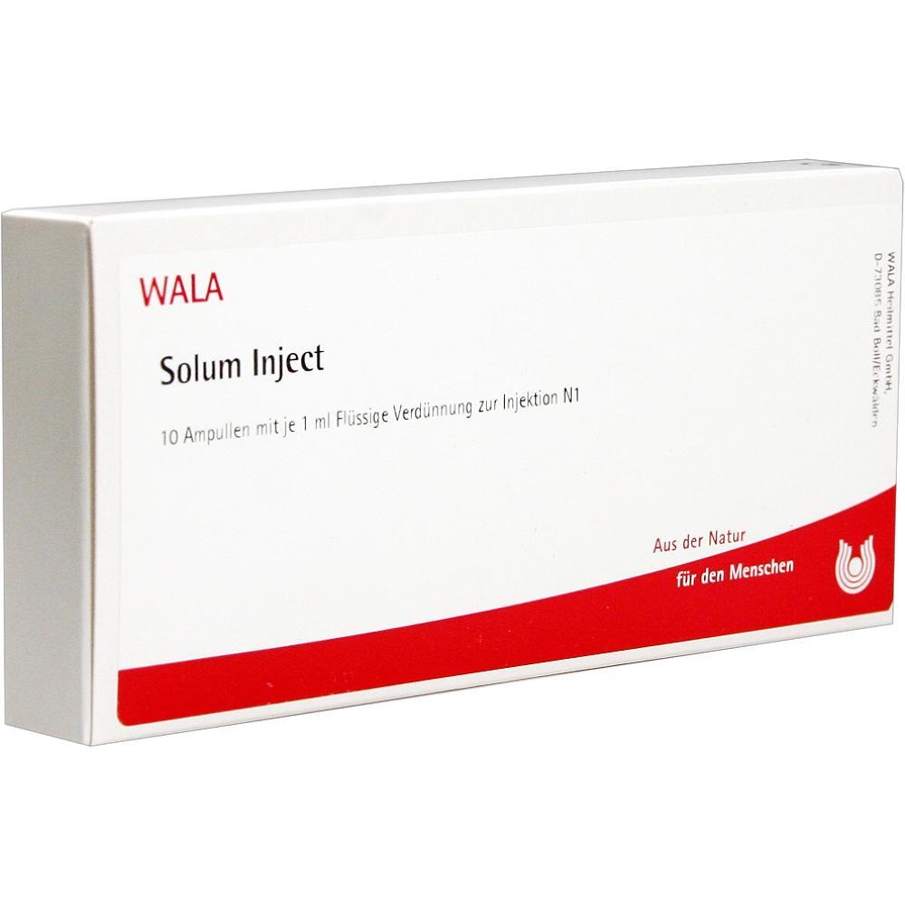 Weiße Medikamentenverpackung mit rotem Streifen und der Aufschrift "Solum Inject".