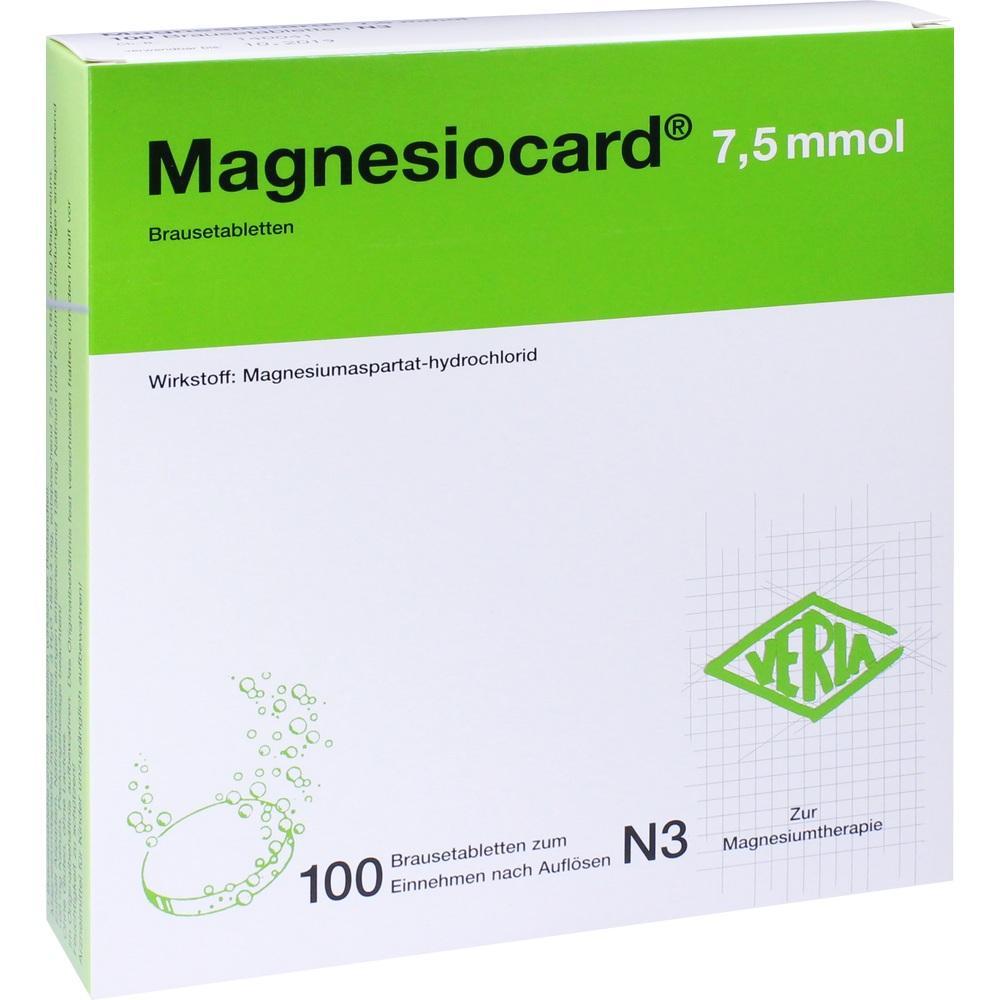 Eine gr&uuml;n-wei&szlig;e Packung Brausetabletten namens "Magnesiocard".