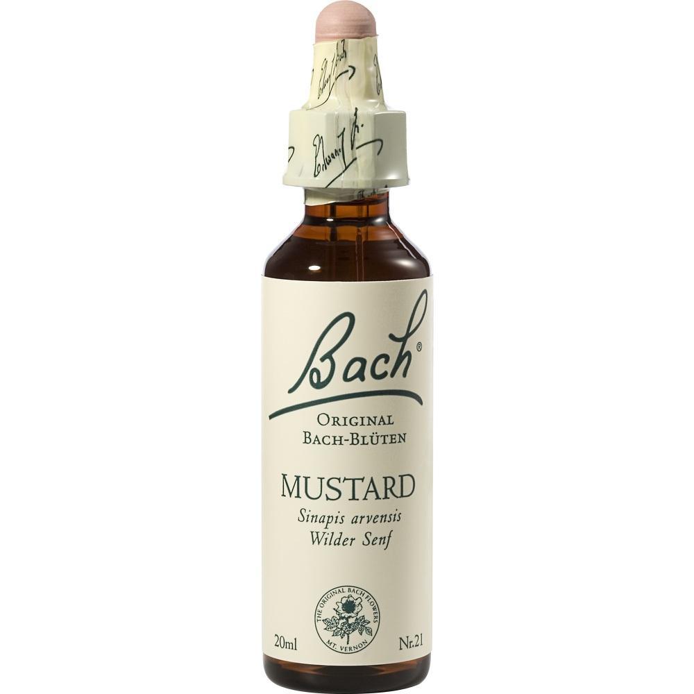 Braune Flasche mit der Aufschrift "Bach Original Bach-Bl&uuml;ten Mustard".