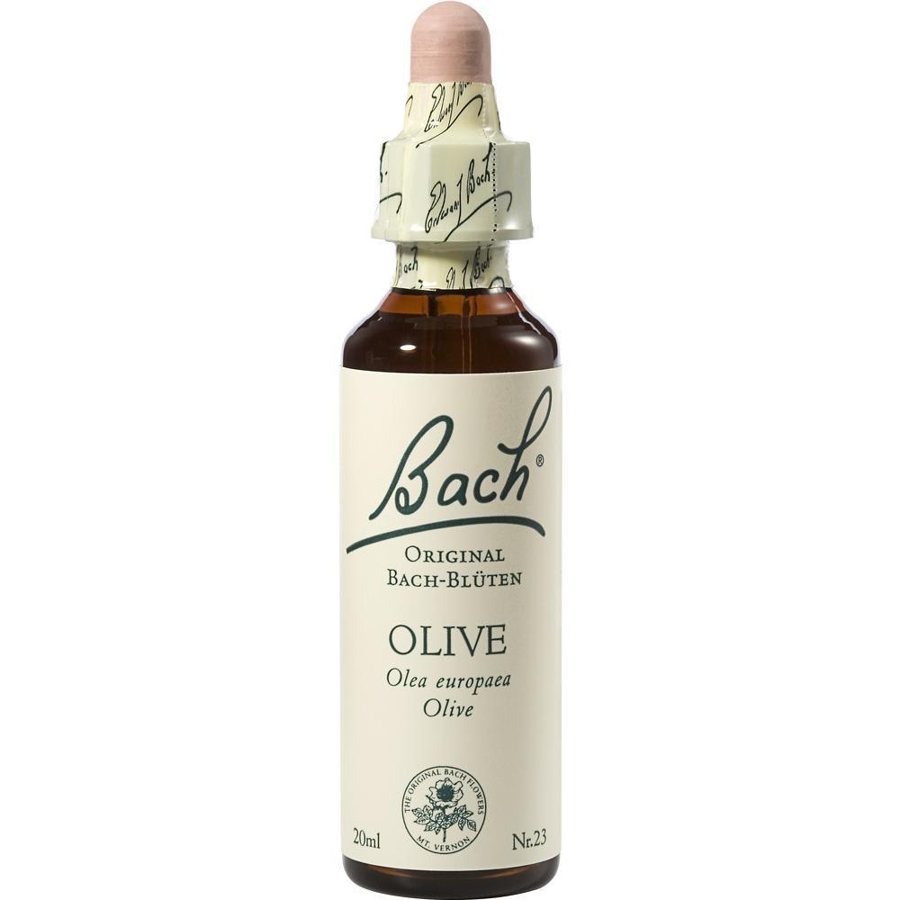 Braune Flasche mit der Aufschrift "Bach Original Bach-Bl&uuml;ten Olive".