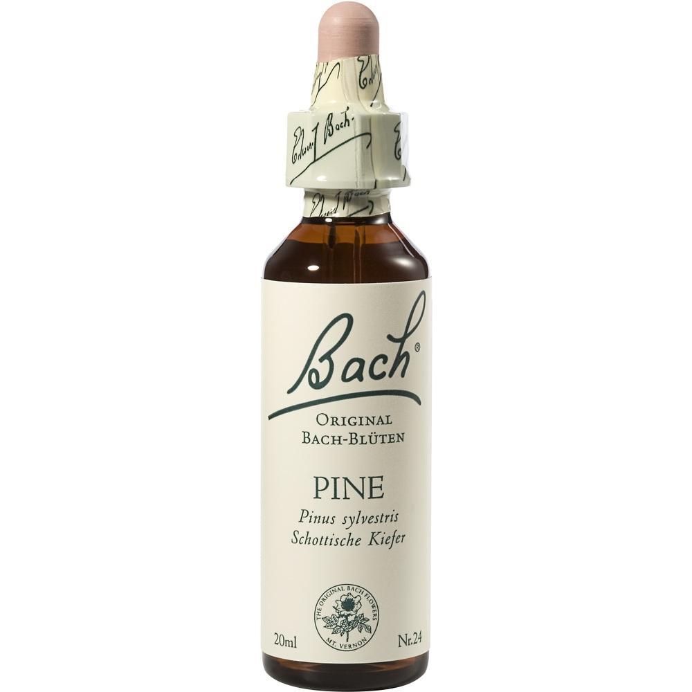 Braune Flasche mit hellen Etikett, darauf steht "Bach" und "Pine".