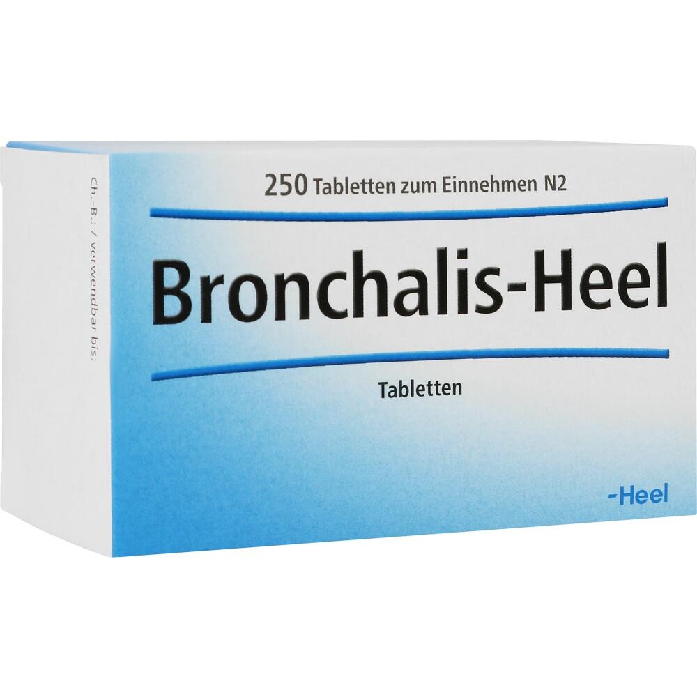 Eine Packung mit 250 Bronchalis-Heel Tabletten.
