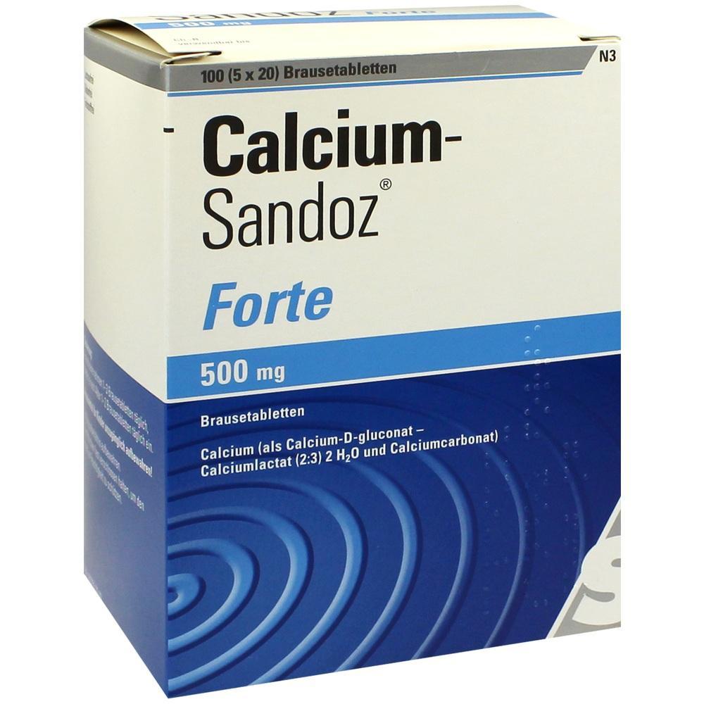 Eine Packung Calcium-Brausetabletten mit 500 mg Dosierung.