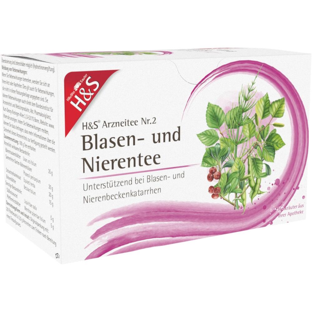 Packung mit H&S Blasen- und Nierentee aus Heilkr&auml;utern zur Unterst&uuml;tzung bei Blasenproblemen.