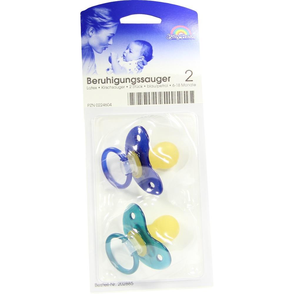 Zwei bunte Beruhigungssauger f&uuml;r Babys in einer Verpackung.