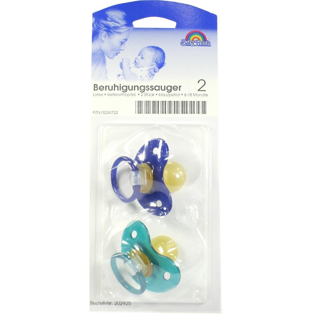 Zwei Schnuller in Blau und T&uuml;rkis sind in einer Verpackung.