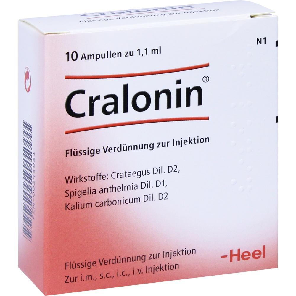 Wei&szlig;e Verpackung mit der Aufschrift "Cralonin" und Informationen zur Injektion.