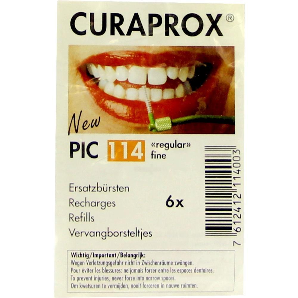 Verpackung von Curaprox Ersatzbürsten mit Bild von Zähnen und Bürste zwischen ihnen.