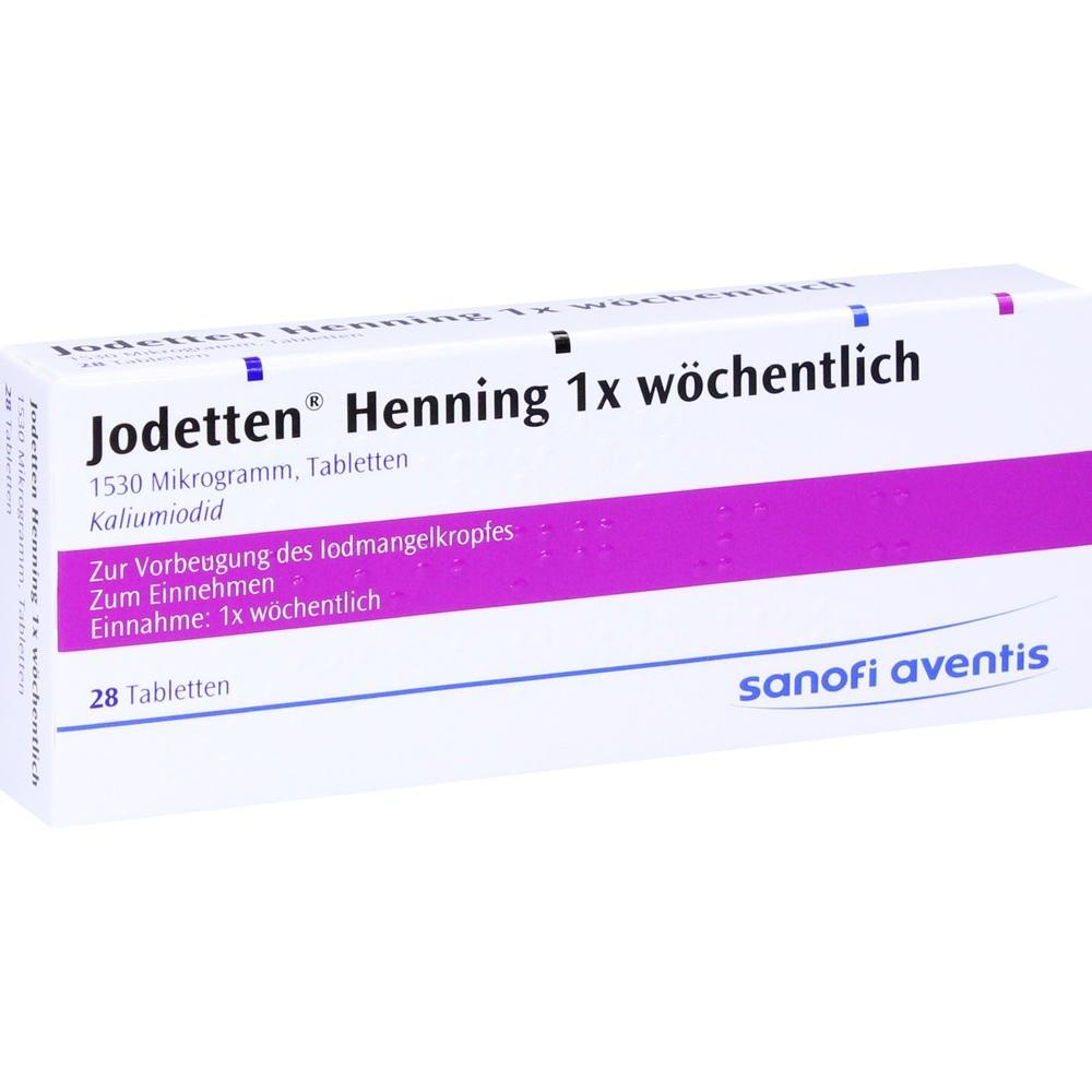 Wei&szlig;e Medikamentenverpackung f&uuml;r w&ouml;chentliche Einnahme von Jodtabletten zur Vorbeugung.