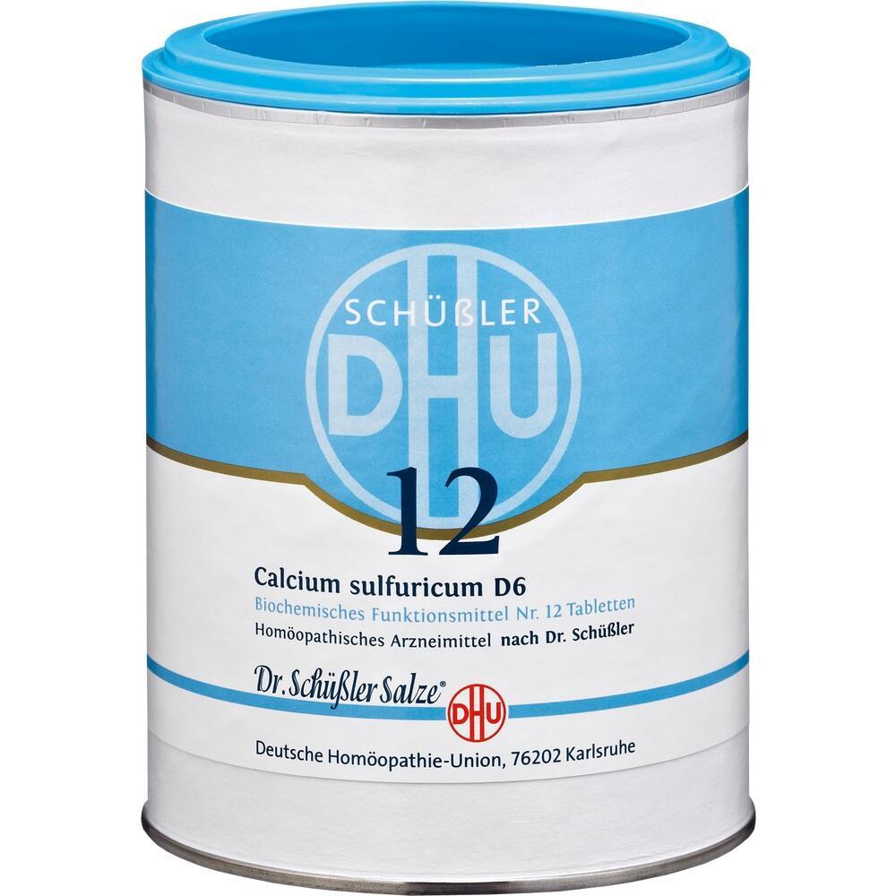 Wei&szlig;e Dose mit blauem Deckel und der Aufschrift "Calcium sulfuricum D6".