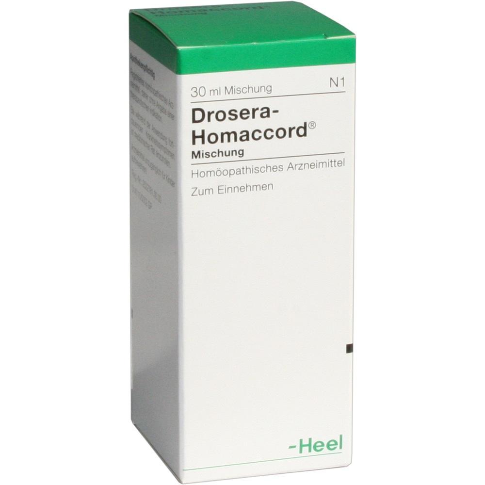 Wei&szlig;e Verpackung eines hom&ouml;opathischen Arzneimittels namens Drosera-Homaccord.