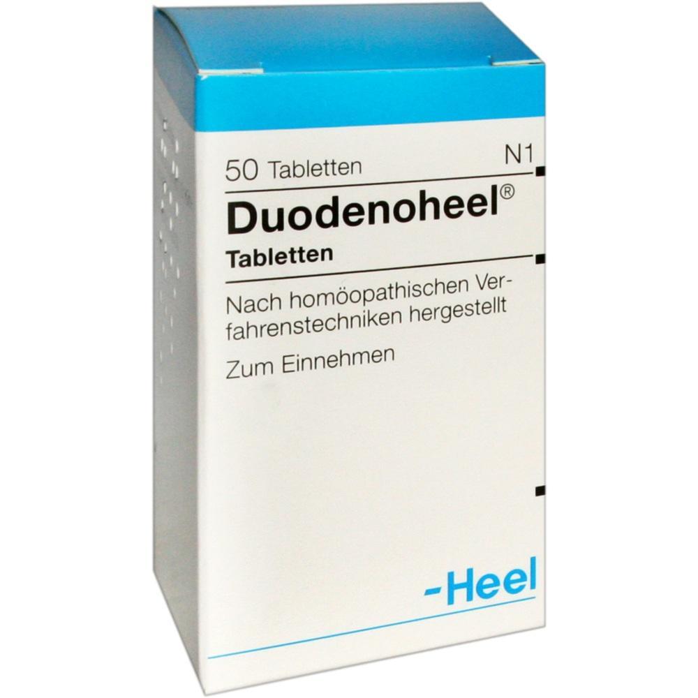 Eine wei&szlig;e Medikamentenschachtel f&uuml;r hom&ouml;opathische Tabletten namens Duodenoheel.