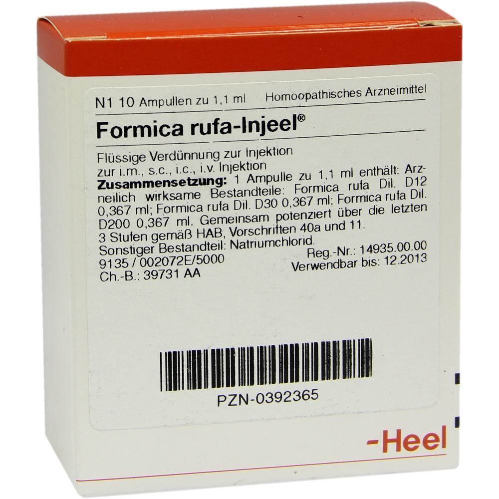 Verpackung von hom&ouml;opathischen Injektionsampullen mit rotem Rand und Textinformationen.