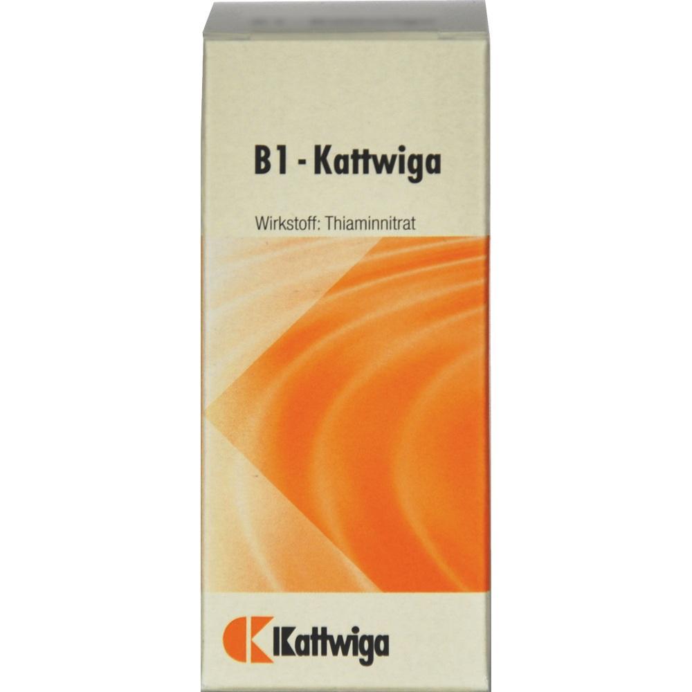 Wei&szlig;-orange Schachtel mit Aufschrift "B1 - Kattwiga" und "Wirkstoff: Thiaminnitrat".