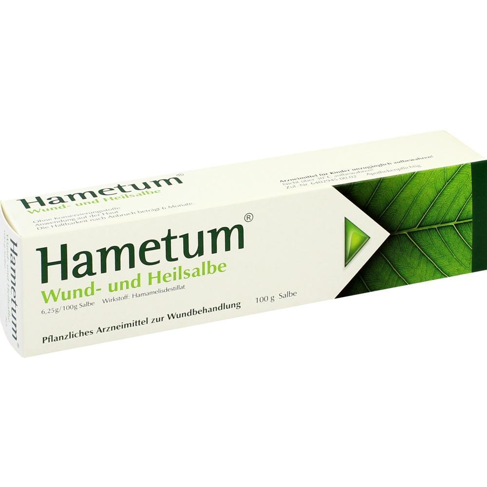 Eine Tube mit der Aufschrift "Hametum Wund- und Heilsalbe" und einem gr&uuml;nen Blatthintergrund.