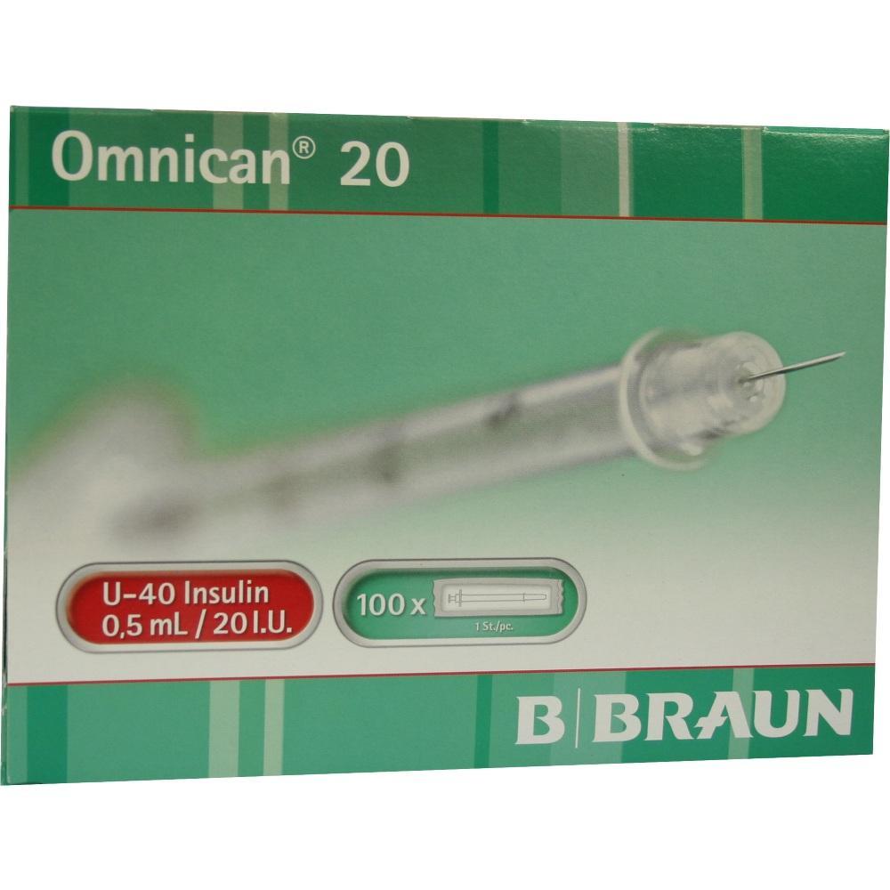 Grüne Verpackung mit Insulinspritze und der Aufschrift "Omnican 20".