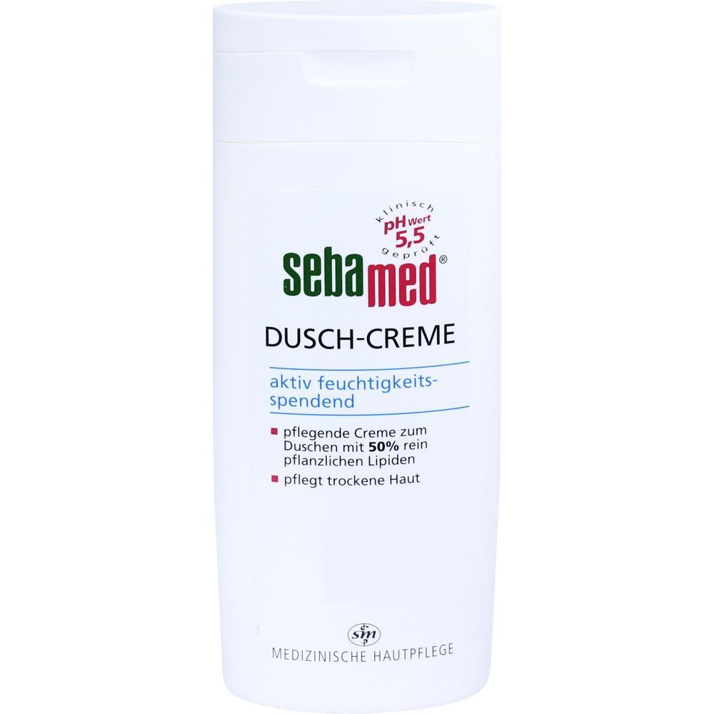 Wei&szlig;e Flasche mit Sebamed Dusch-Creme f&uuml;r feuchtigkeitsspendende Hautpflege.