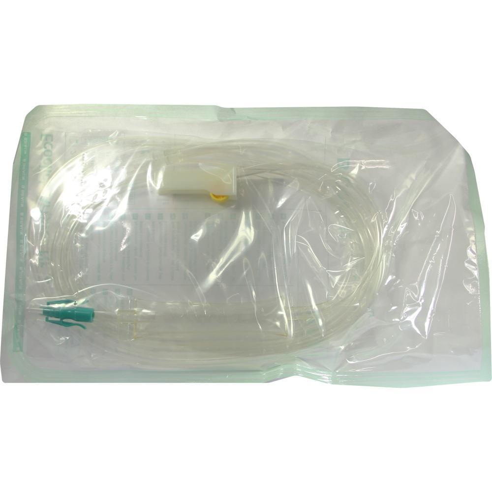 Ein Infusionsset in einer durchsichtigen Plastikhülle.