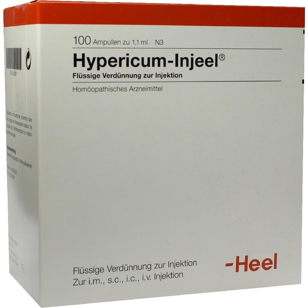 Auf der Verpackung steht "Hypericum-Injeel", ein hom&ouml;opathisches Arzneimittel zur Injektion.