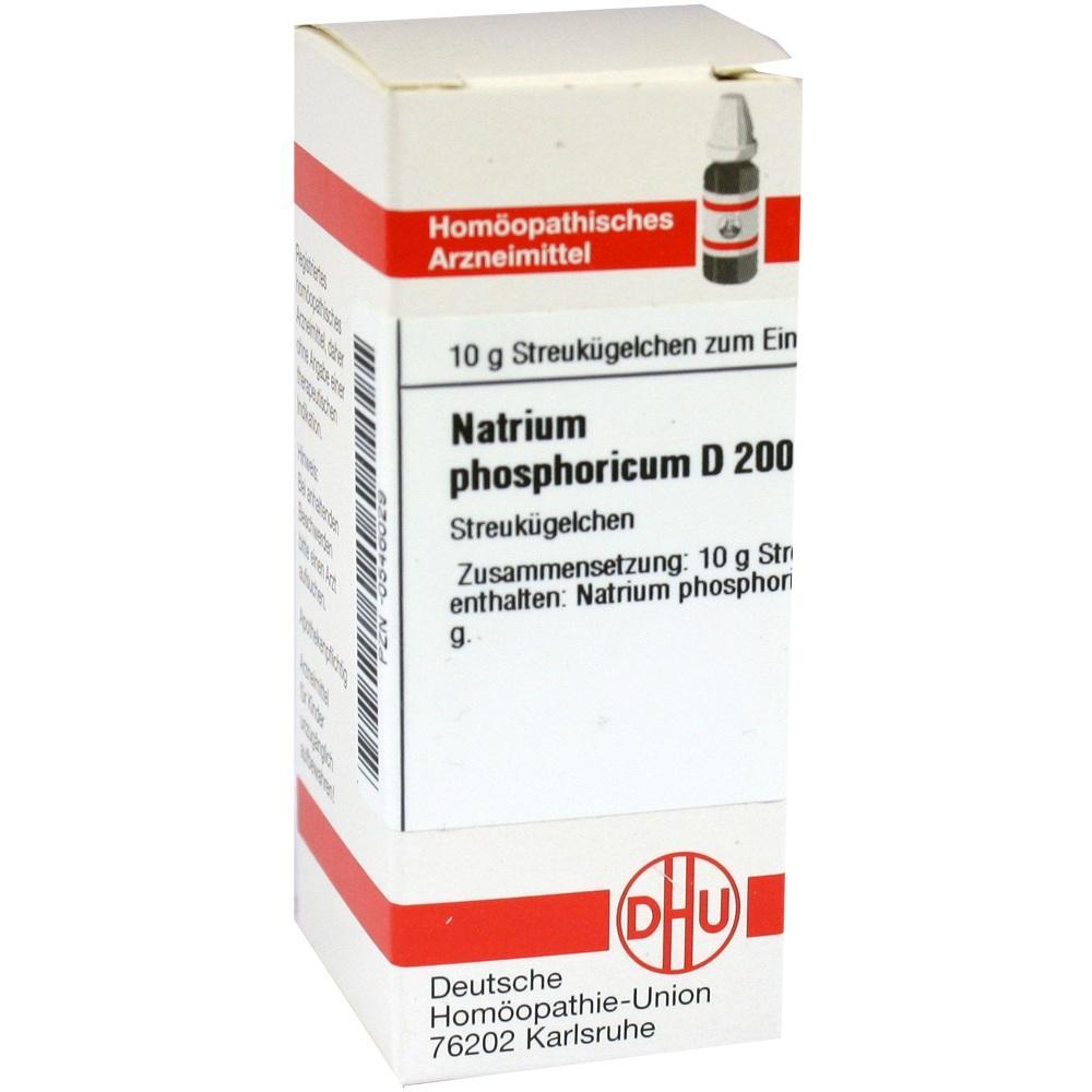 Eine Schachtel mit hom&ouml;opathischen Streuk&uuml;gelchen von Natrium phosphoricum D 200.