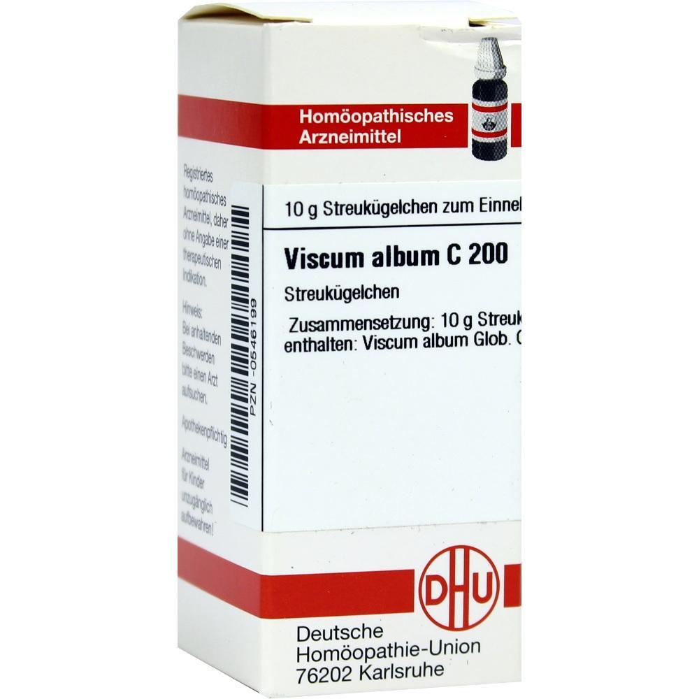 Eine Packung Hom&ouml;opathie-K&uuml;gelchen mit der Aufschrift "Viscum album C 200".