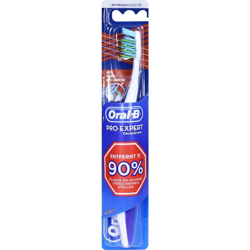 Eine Zahnb&uuml;rste in einer blauen Verpackung mit dem Logo Oral-B.