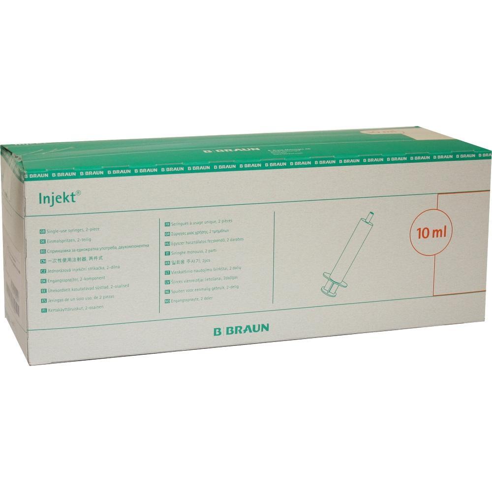 Eine Schachtel von medizinischen Spritzen mit der Aufschrift "Injekt" und "10 ml".