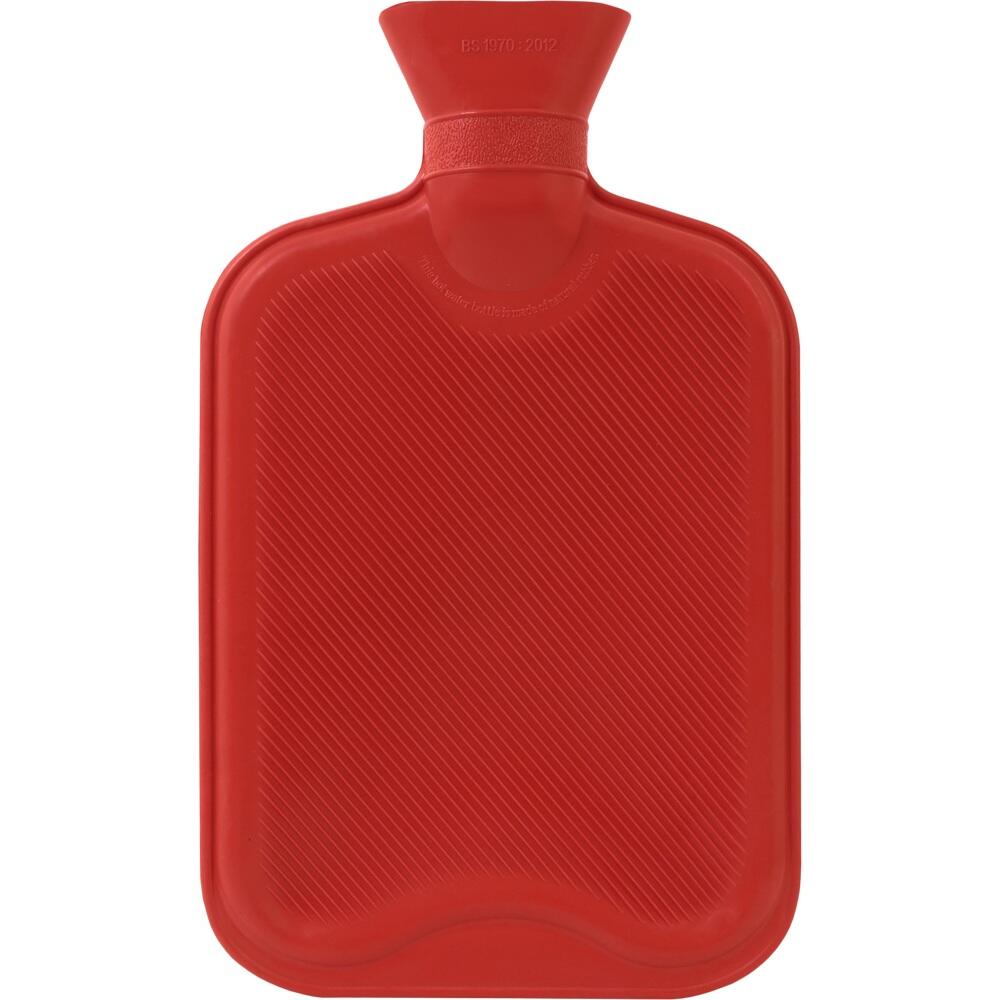 Rote, rechteckige Wärmflasche aus Gummi mit geripptem Muster.