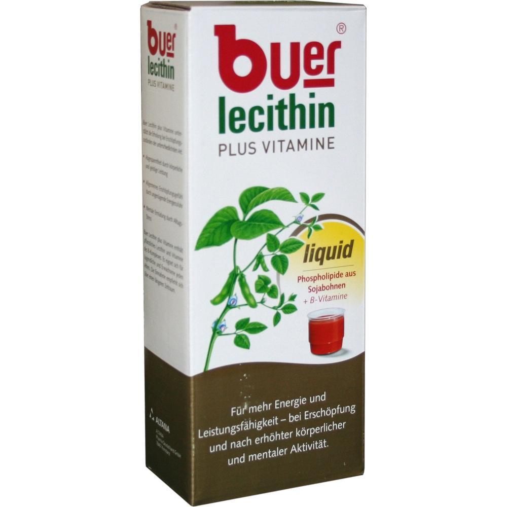 Verpackung von Buer Lecithin Plus Vitamine mit Bild einer Pflanze und Text zur Energieunterst&uuml;tzung.