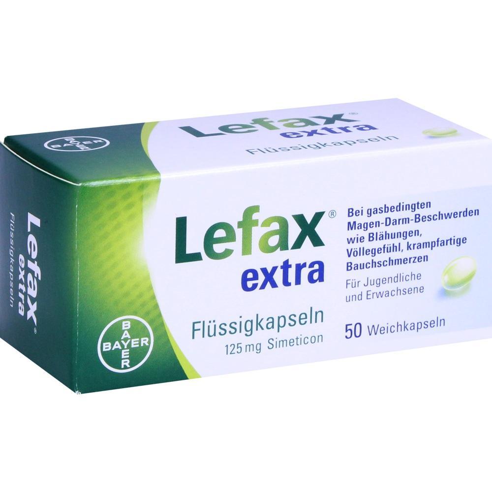 Packung Lefax extra Fl&uuml;ssigkapseln gegen Magen-Darm-Beschwerden.