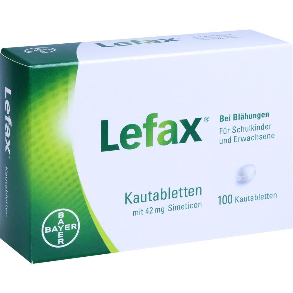 Packung Lefax Kautabletten gegen Bl&auml;hungen f&uuml;r Schulkinder und Erwachsene.
