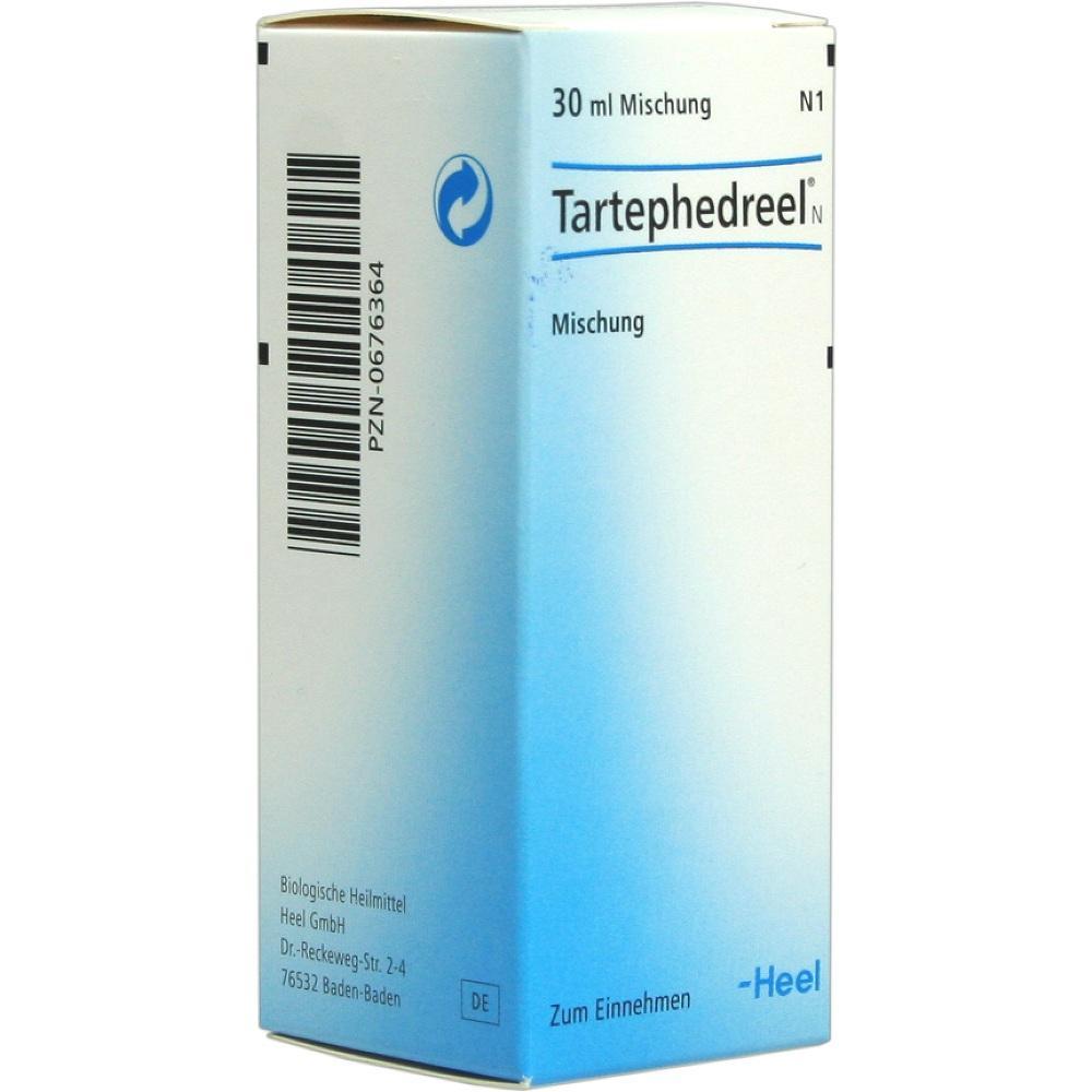 Wei&szlig;e Verpackung mit der Aufschrift &bdquo;Tartephedreel Mischung&ldquo; und blauer Farbverlauf.