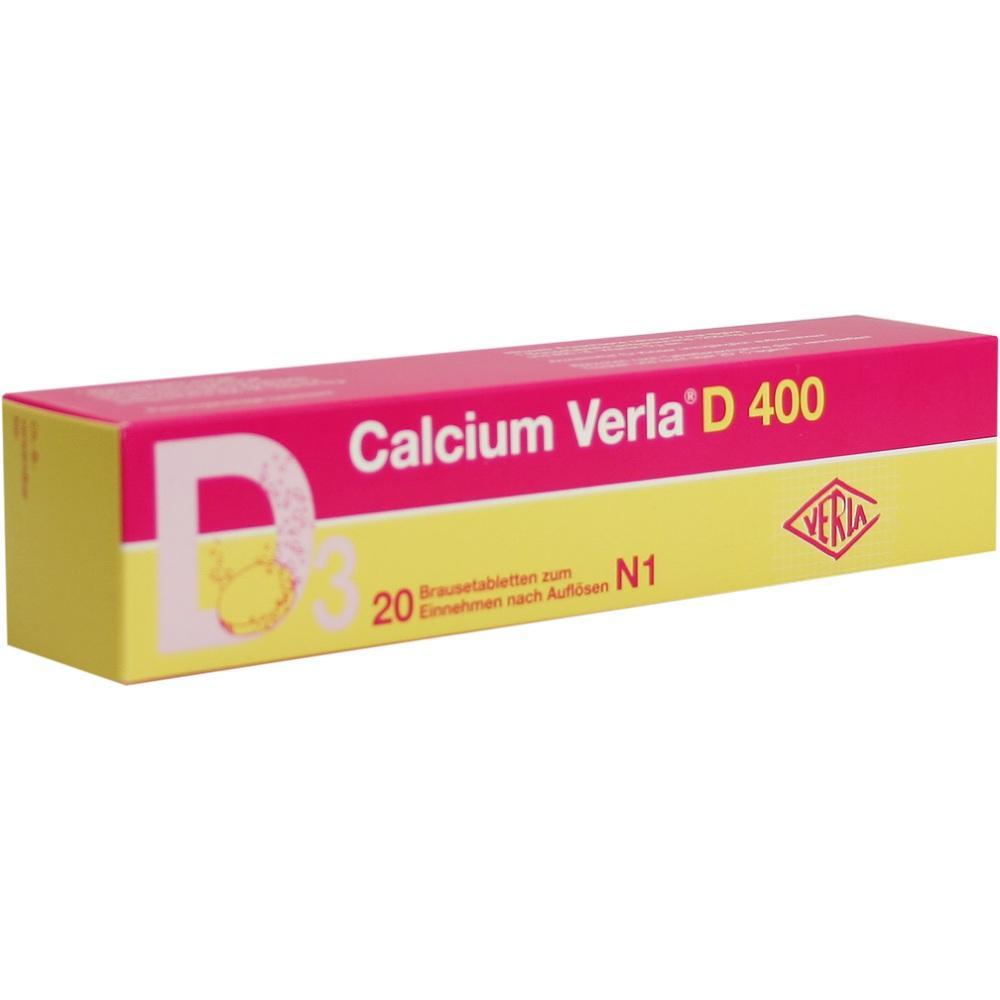 Schachtel mit Brausetabletten namens Calcium Verla D 400.