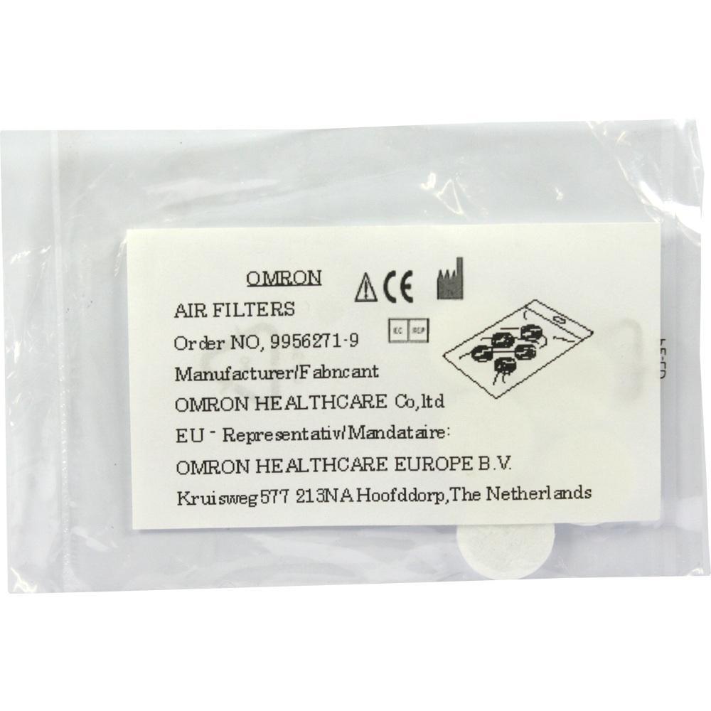 Eine Plastikt&uuml;te mit einem Etikett f&uuml;r Omron Luftfilter.