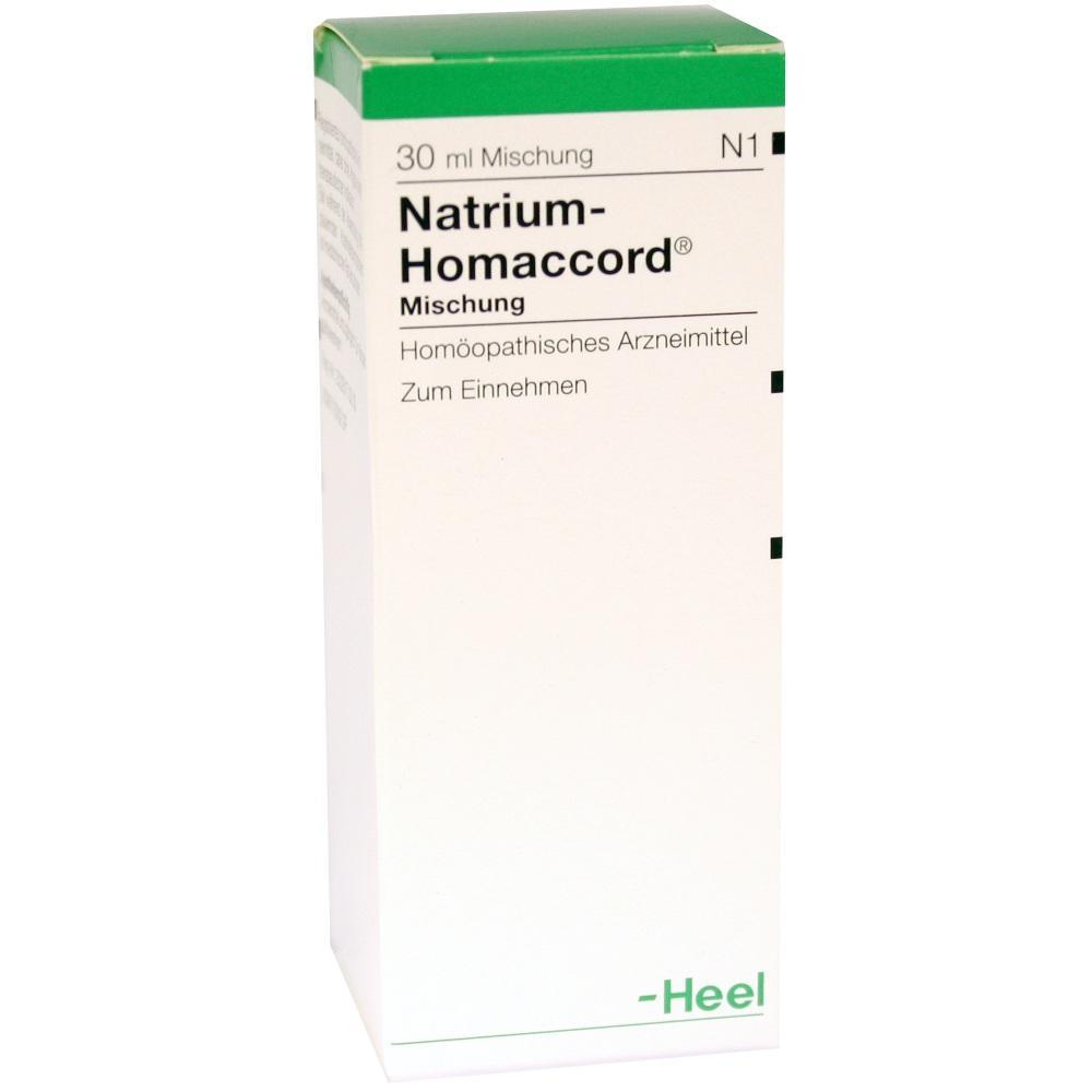 Wei&szlig;e Verpackung mit der Aufschrift "Natrium-Homaccord, hom&ouml;opathisches Arzneimittel".