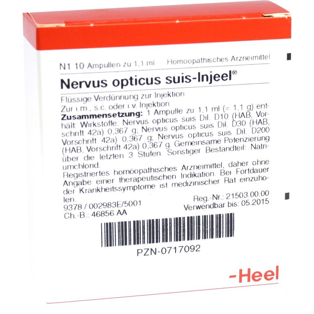 Verpackung eines hom&ouml;opathischen Arzneimittels namens "Nervus opticus suis-Injeel".