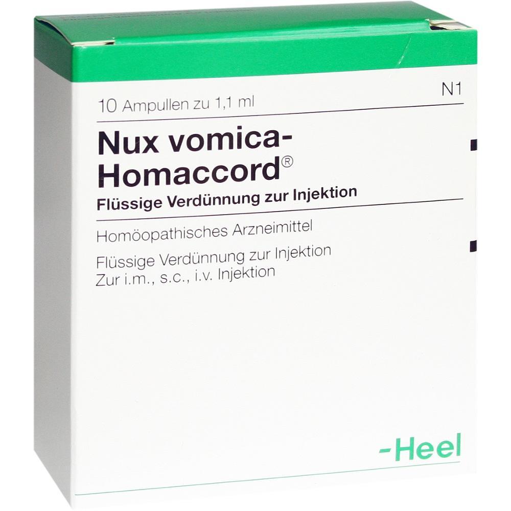 Eine Schachtel hom&ouml;opathisches Arzneimittel namens Nux vomica-Homaccord.