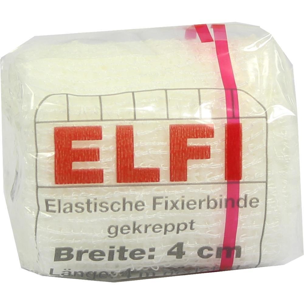 Eine elastische Fixierbinde in Plastikverpackung mit rotem Aufdruck.