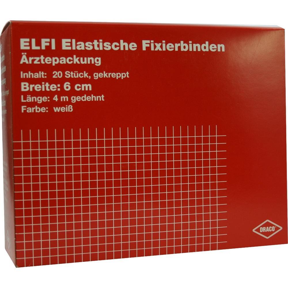 Rote Verpackung f&uuml;r elastische Fixierbinden mit Infos zu Inhalt und Ma&szlig;en.