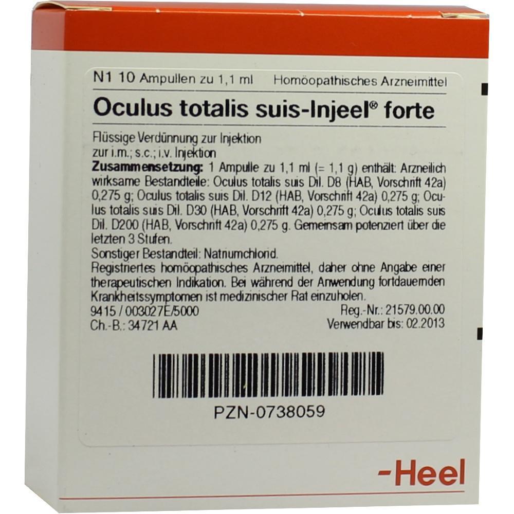 Verpackung eines hom&ouml;opathischen Mittels mit dem Namen "Oculus totalis suis-Injeel forte".