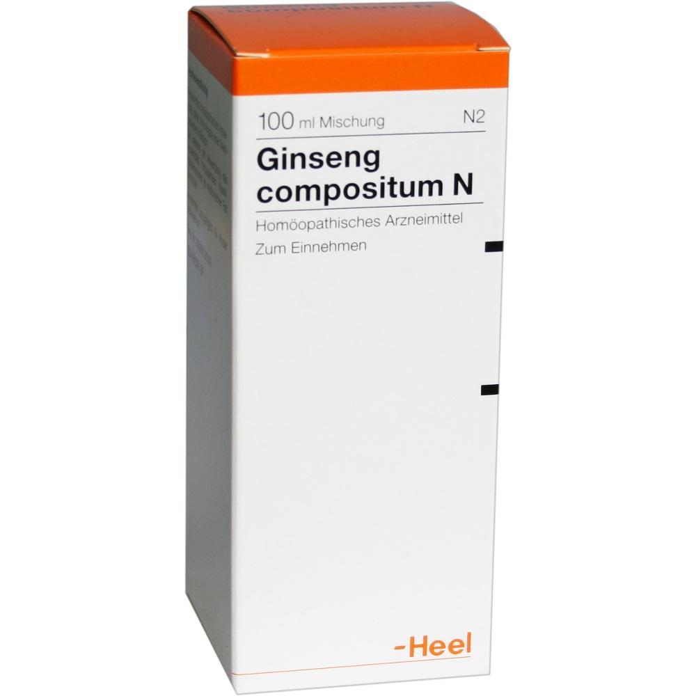 Wei&szlig;e Medikamentenverpackung mit der Aufschrift "Ginseng compositum N".