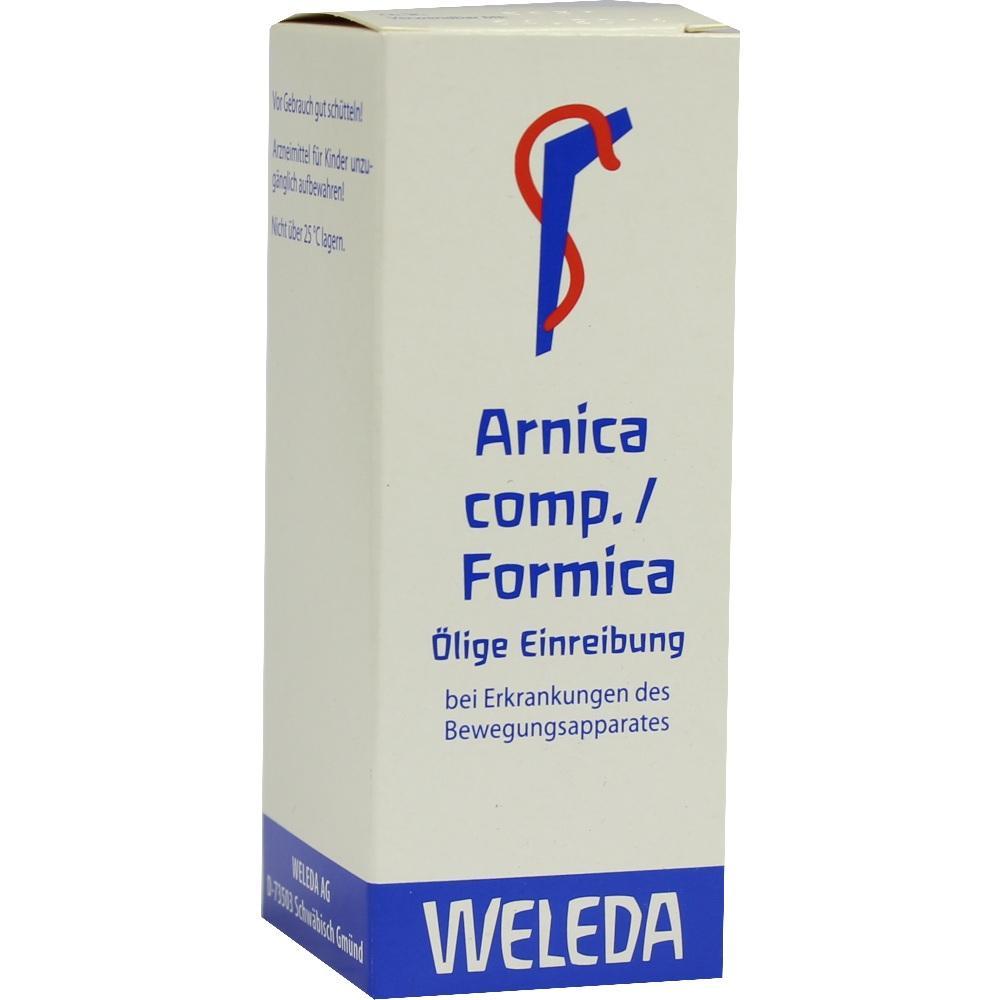 Wei&szlig;e Verpackung mit blauer Aufschrift "Arnica comp./Formica" von Weleda.